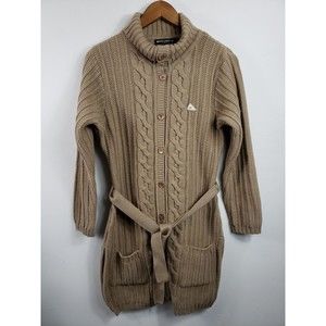 Monte Carlo Wool Blend Beige button turtleneck Knit Button longCardigan Sz 38
